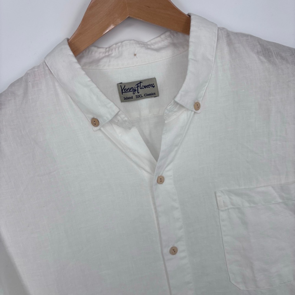 Kenny Flowers 100% Linen Button Down Short Sleeve Shirt Mens 3XL White *FLAW